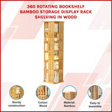 360 Rotating Bookshelf Bamboo Storage Display Rack Shelving in Wood - 45-Degree Angle