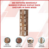 360 Rotating Bookshelf Bamboo Storage Display Rack Shelving in Dark Wood - Front View