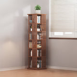 360 Rotating Bookshelf Bamboo Storage Display Rack Shelving in Dark Wood - Side View