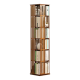 360 Rotating Bookshelf Bamboo Storage Display Rack Shelving in Dark Wood