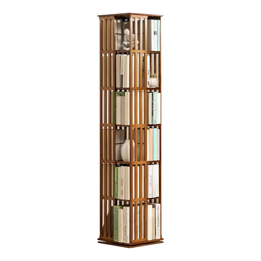 360 Rotating Bookshelf Bamboo Storage Display Rack Shelving in Dark Wood
