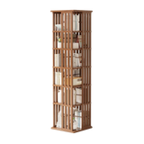 360 Rotating Bookshelf Bamboo Storage Display Rack Shelving in Dark Wood - Rear View