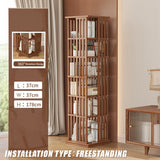 360 Rotating Bookshelf Bamboo Storage Display Rack Shelving in Dark Wood - Close-Up Angle