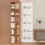 360 Rotating Bookshelf Bamboo Storage Display Rack Shelving in Dark Wood - Low Angle