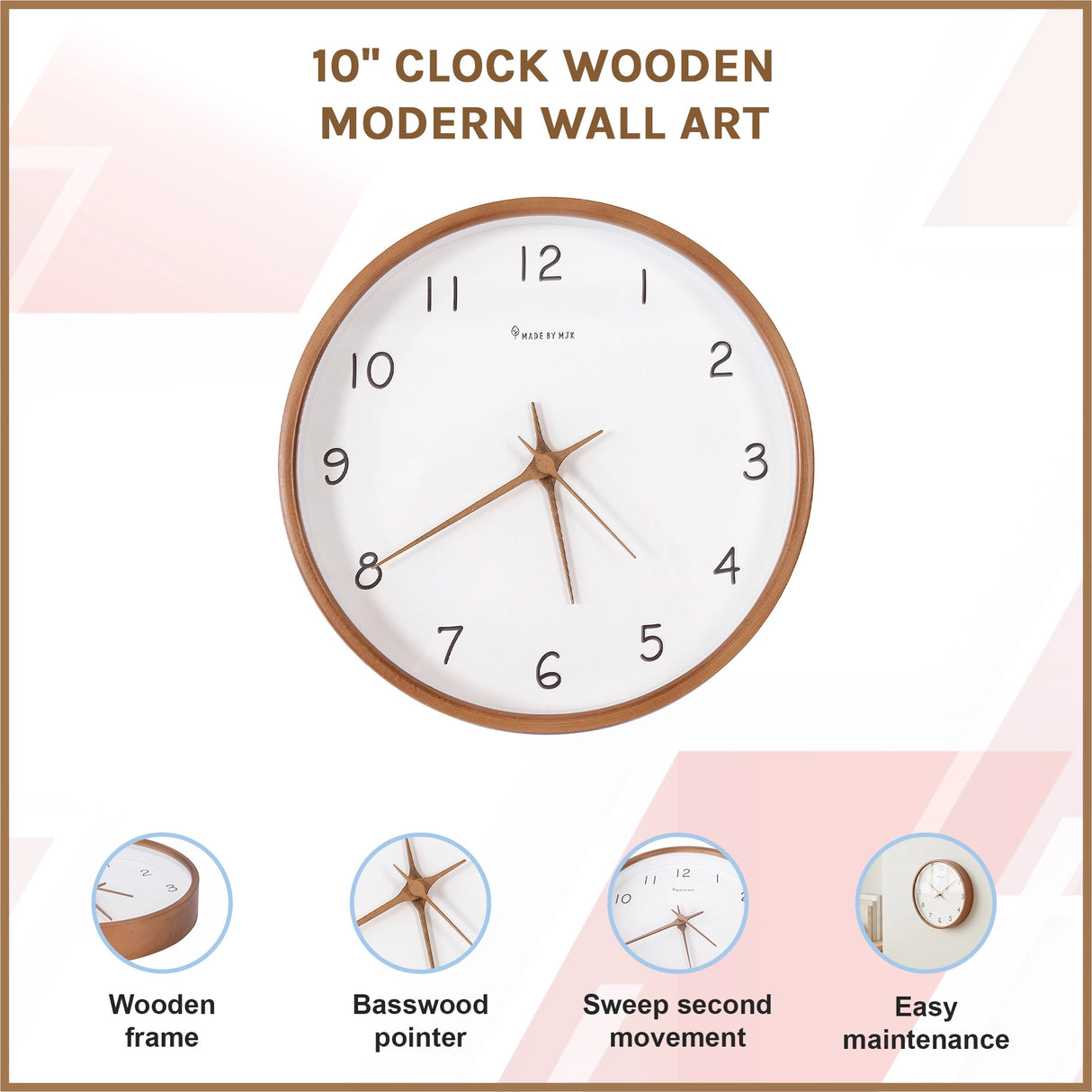 10" Clock Wooden Modern Wall Art