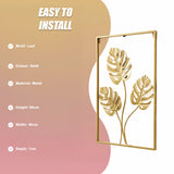 Metal Wall Picture with Leaves 40 x 60 cm Golden Decoration - Extra Image