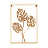 Metal Wall Picture with Leaves 40 x 60 cm Golden Decoration - Front View