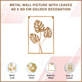 Metal Wall Picture with Leaves 40 x 60 cm Golden Decoration - Side View