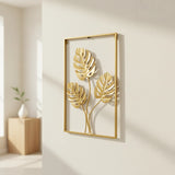 Metal Wall Picture with Leaves 40 x 60 cm Golden Decoration - Close-Up Angle