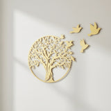Metal Tree of Life Wall Art 7 Flying Birds Wall Sculpture - Front View