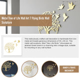 Metal Tree of Life Wall Art 7 Flying Birds Wall Sculpture - Rear View