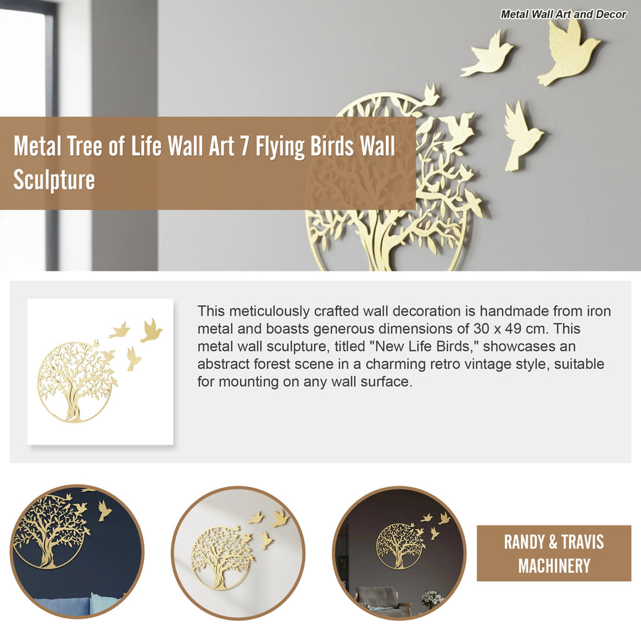 Metal Tree of Life Wall Art 7 Flying Birds Wall Sculpture