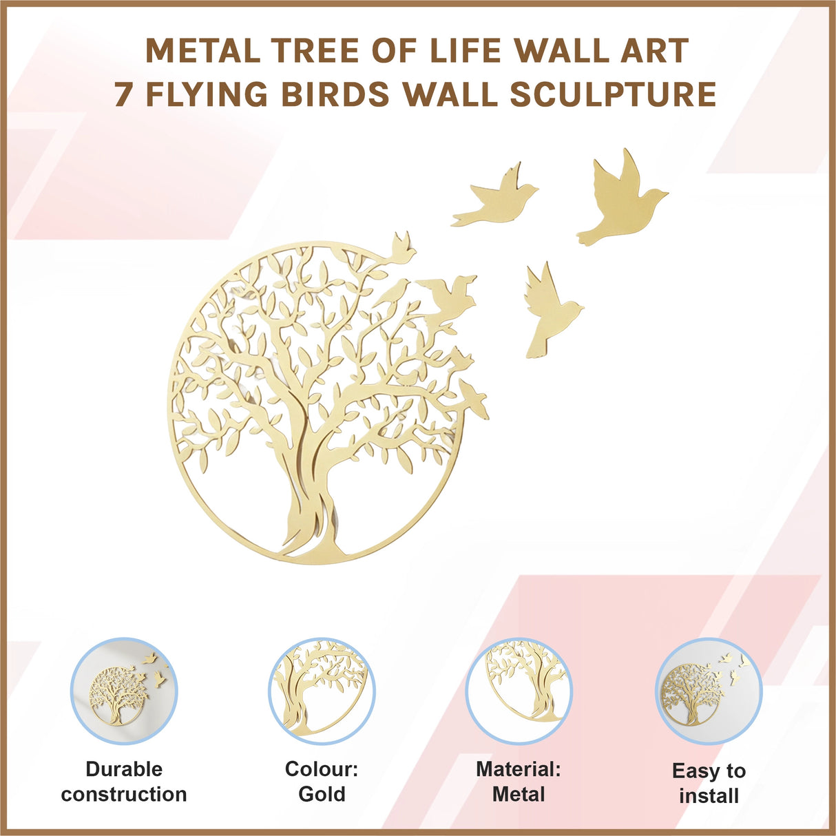 Metal Tree of Life Wall Art 7 Flying Birds Wall Sculpture