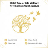 Metal Tree of Life Wall Art 7 Flying Birds Wall Sculpture - Low Angle