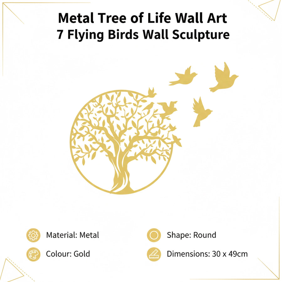 Metal Tree of Life Wall Art 7 Flying Birds Wall Sculpture