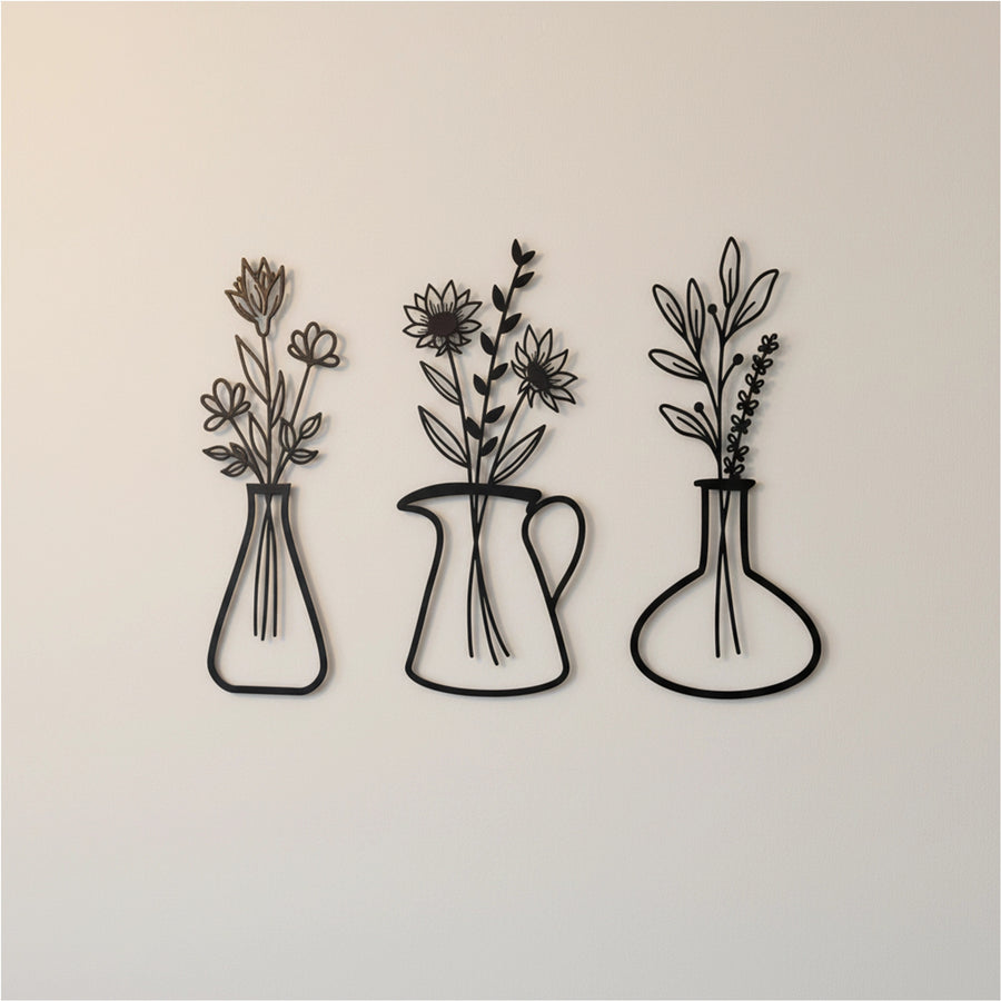 Metal Iron Flower Vase Wall Art Decoration