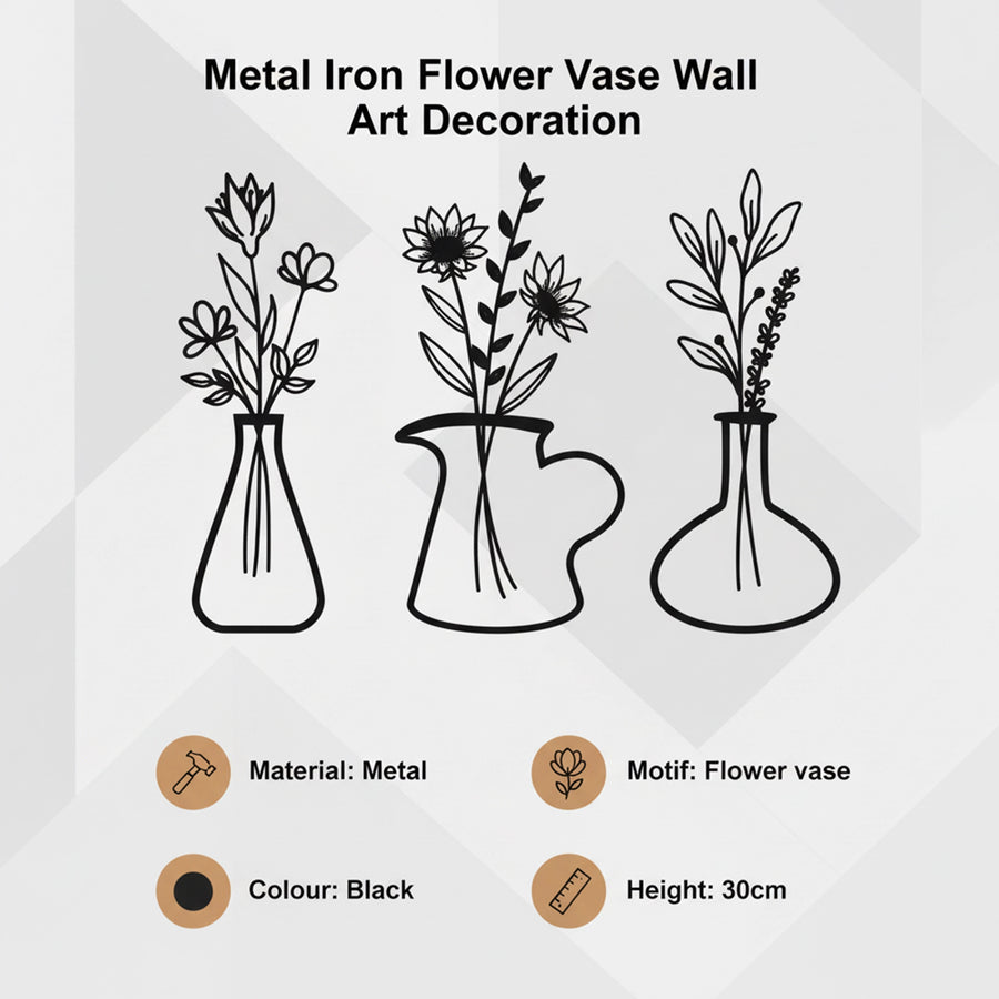 Metal Iron Flower Vase Wall Art Decoration