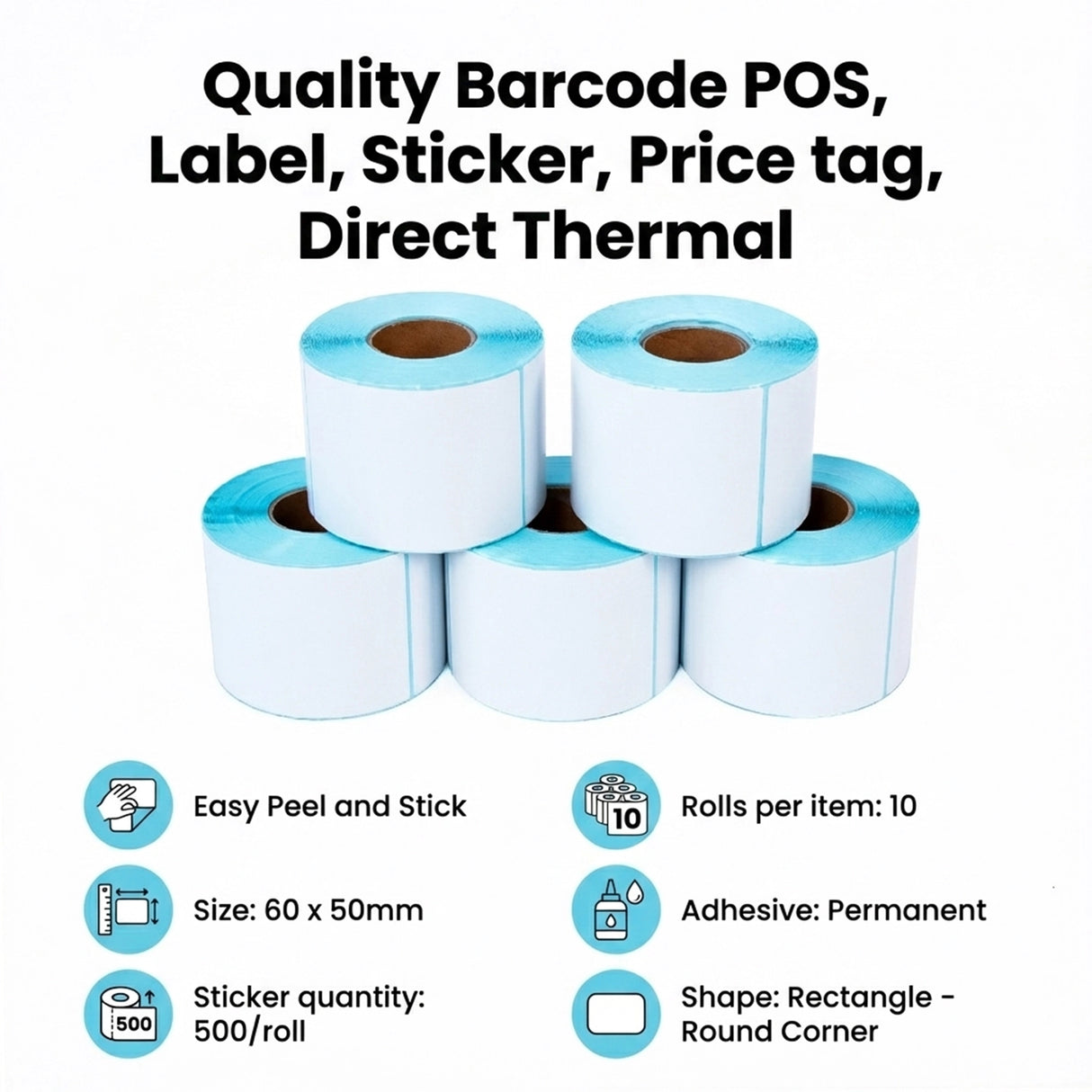 All Sizes Premium Quality Barcode POS, Label, Sticker, Price tag, Direct Thermal