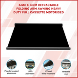 Heavy Duty Full Cassette Motorised Awning - 5.5m x 3.0m - Side View