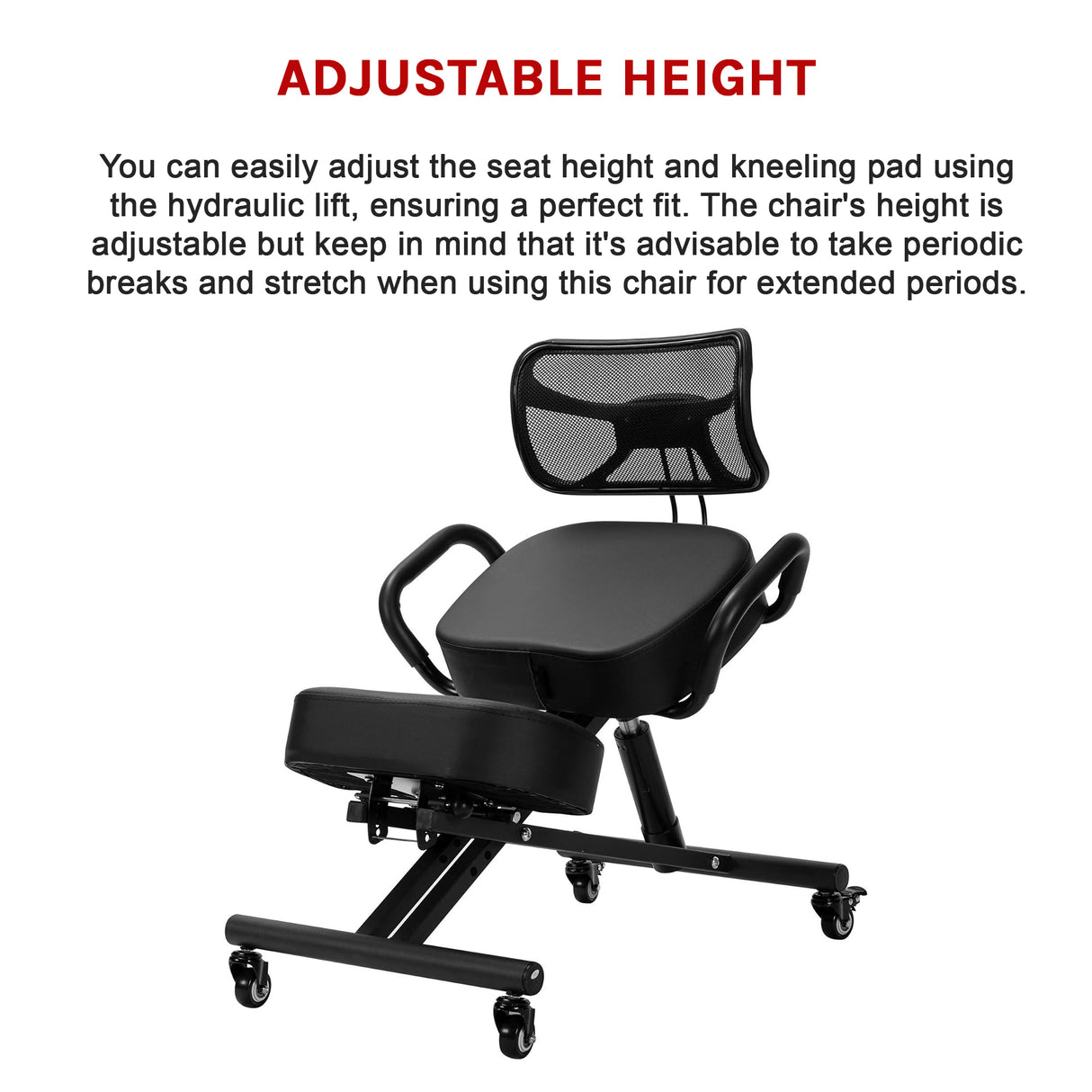 Ergonomic Kneeling Posture Chair with Backrest Adjustable Height and Casters