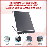 Retractable Fixed Pivot Arm Window Awning Patio Garden Blinds 2.4m x 2.1m Grey - Front View