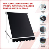 Retractable Fixed Pivot Arm Window Awning Patio Garden Blinds 2.4m x 2.1m Black - Front View