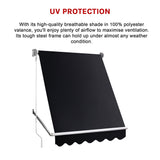 Retractable Fixed Pivot Arm Window Awning Patio Garden Blinds 2.4m x 2.1m Black - Rear View