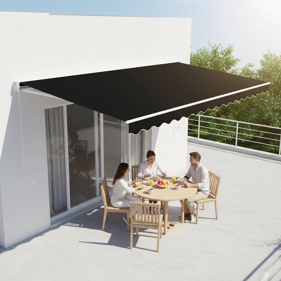 Outdoor Folding Arm Awning Retractable Sunshade Canopy Black 3.0m x 2.5m