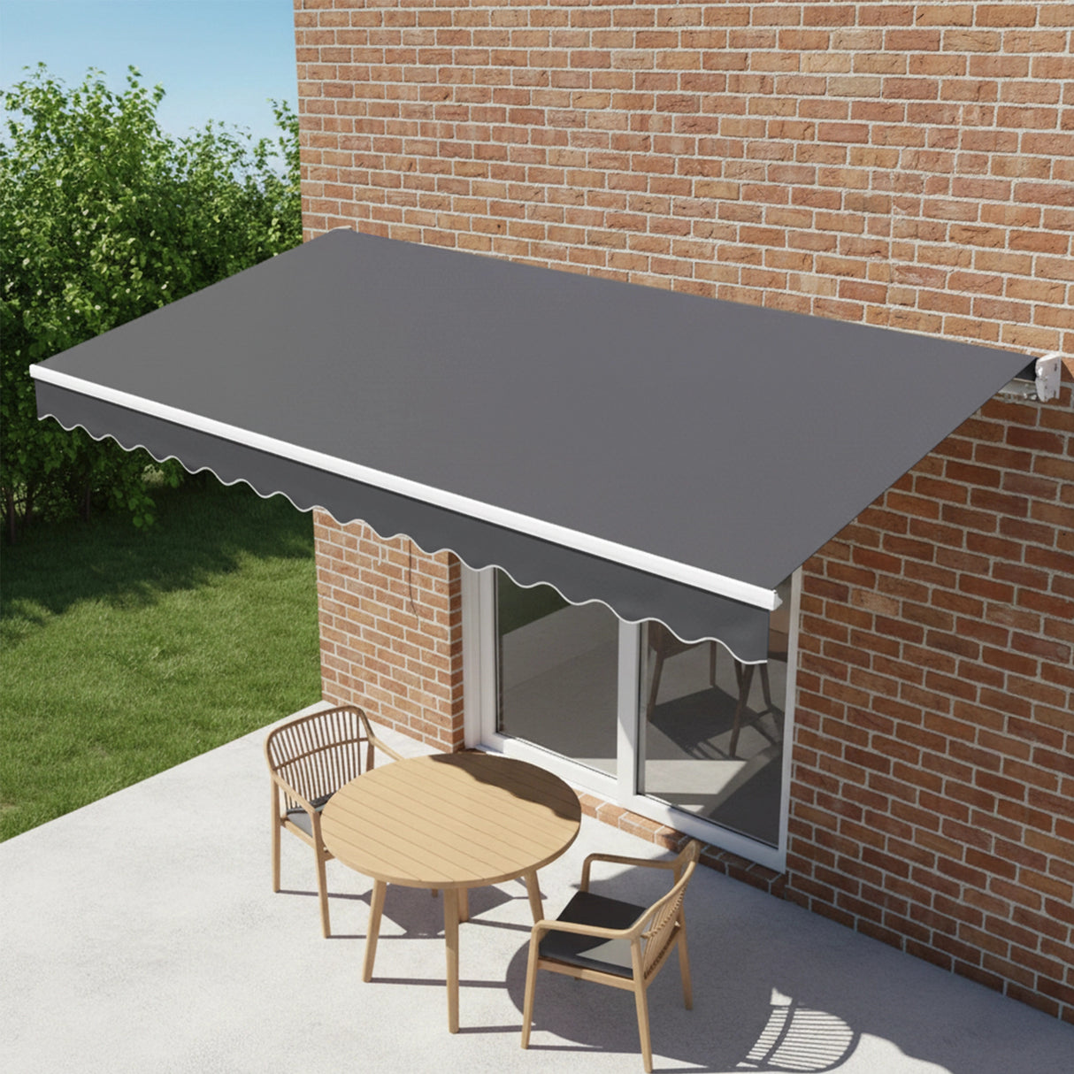 Outdoor Folding Arm Awning Retractable Sunshade Canopy Grey 4.0m x 2.5m