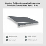 Outdoor Folding Arm Awning Retractable Sunshade Canopy Grey 4.0m x 2.5m