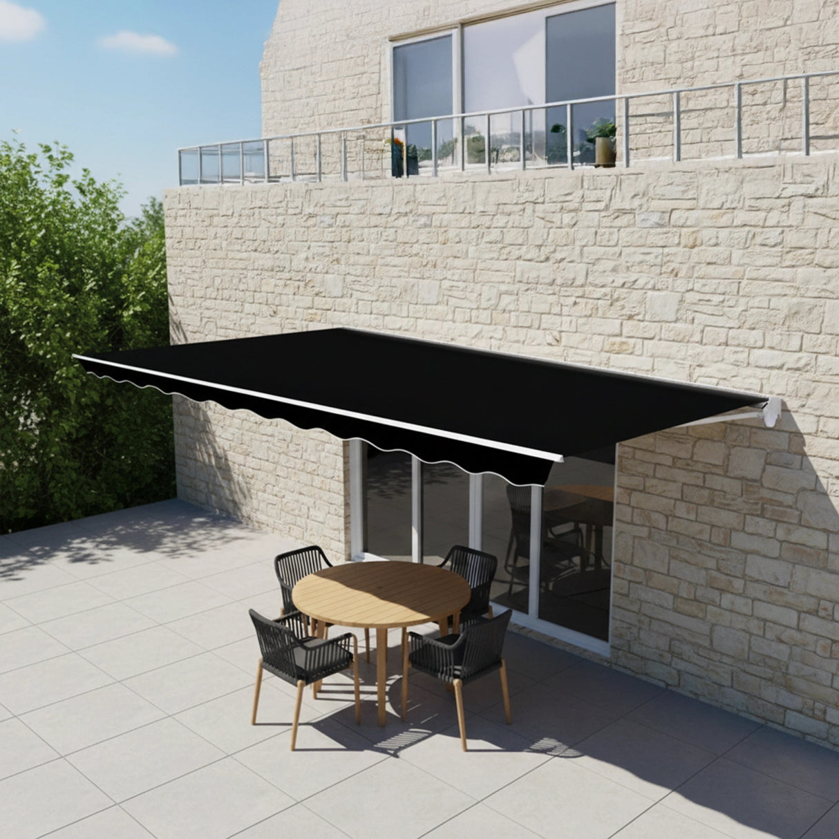 Outdoor Folding Arm Awning Retractable Sunshade Canopy Black 4.0m x 2.5m