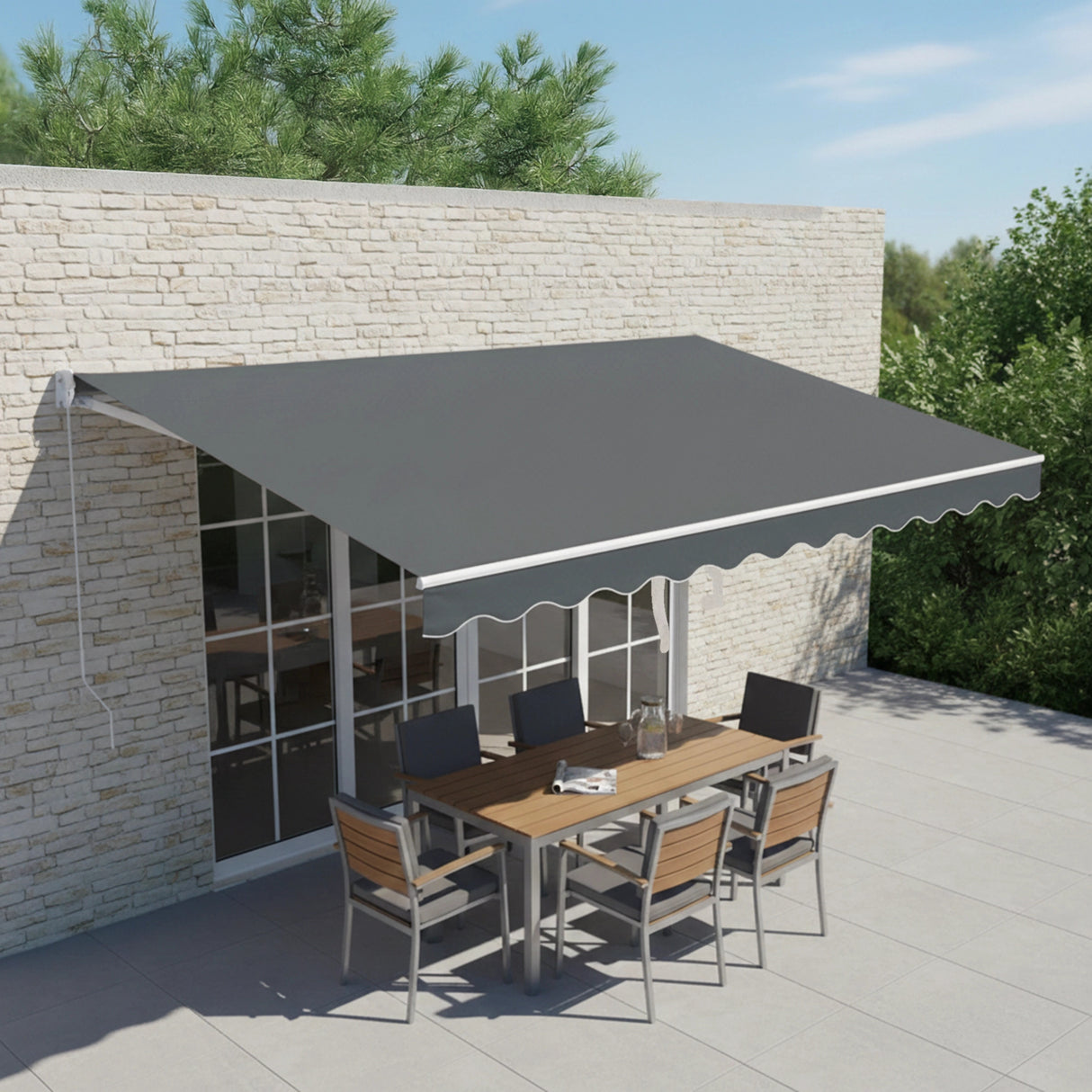 Outdoor Folding Arm Awning Retractable Sunshade Canopy Grey 5.0m x 2.5m