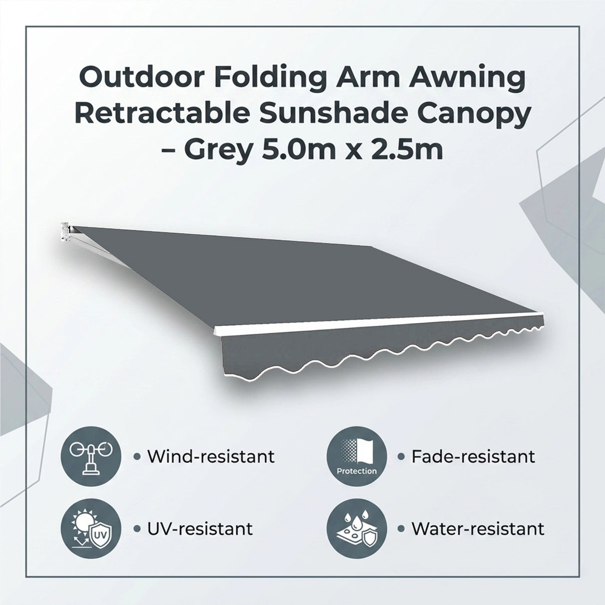Outdoor Folding Arm Awning Retractable Sunshade Canopy Grey 5.0m x 2.5m