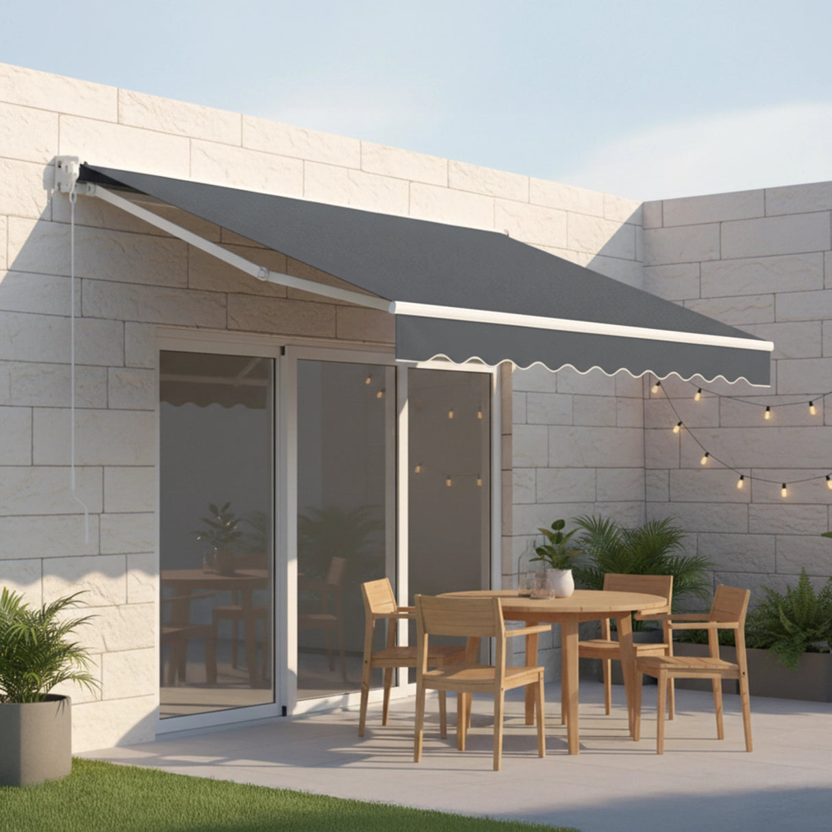 Outdoor Folding Arm Awning Retractable Sunshade Canopy Grey 5.0m x 2.5m