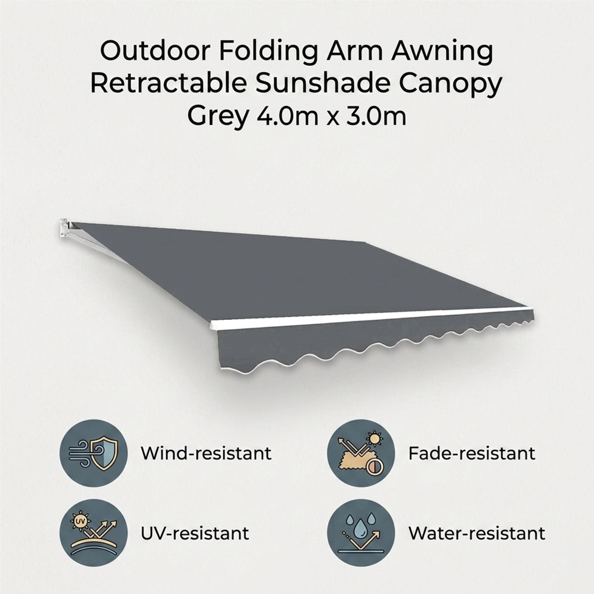 Outdoor Folding Arm Awning Retractable Sunshade Canopy Grey 4.0m x 3.0m