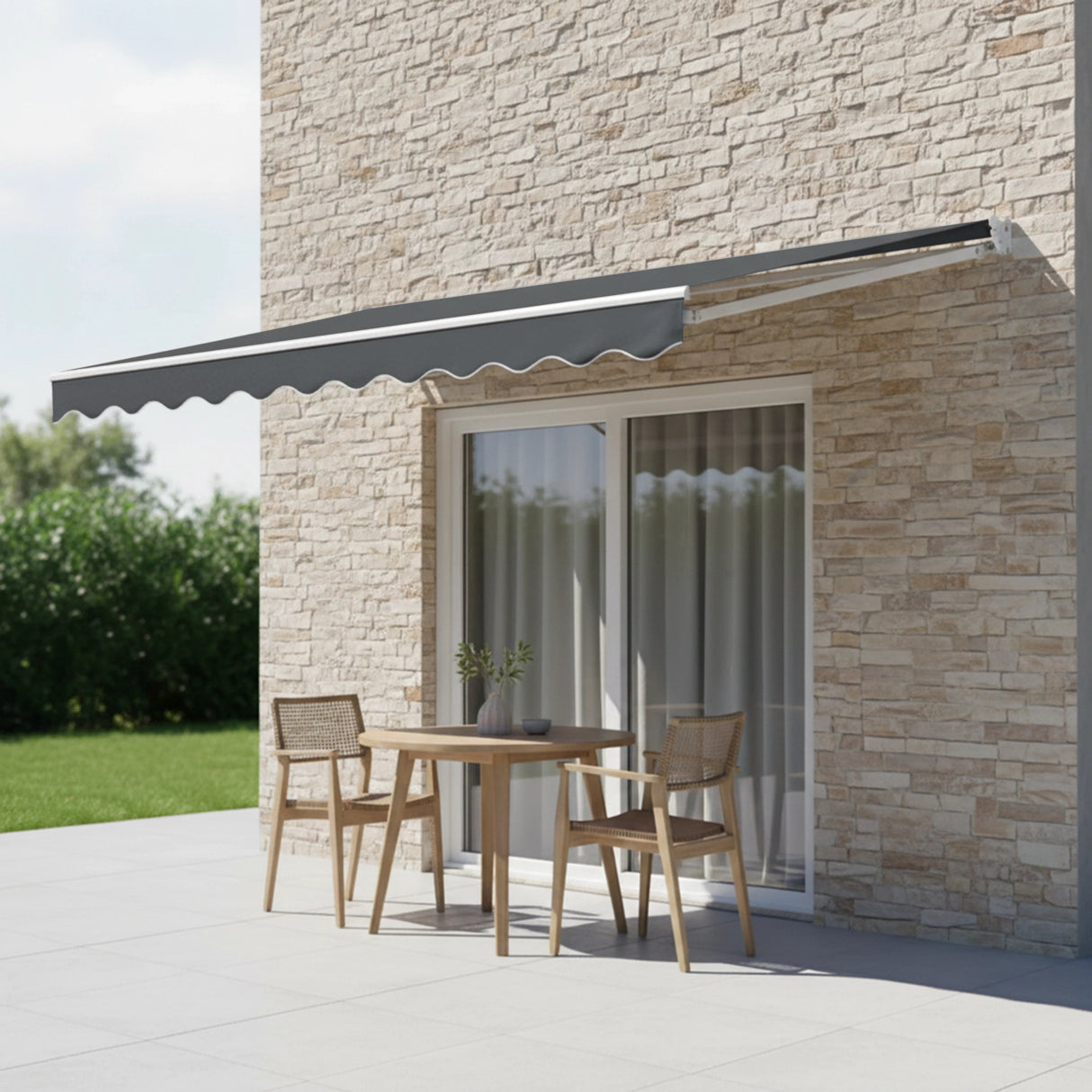 Outdoor Folding Arm Awning Retractable Sunshade Canopy Grey 4.0m x 3.0m