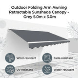 Outdoor Folding Arm Awning Retractable Sunshade Canopy Grey 5.0m x 3.0m