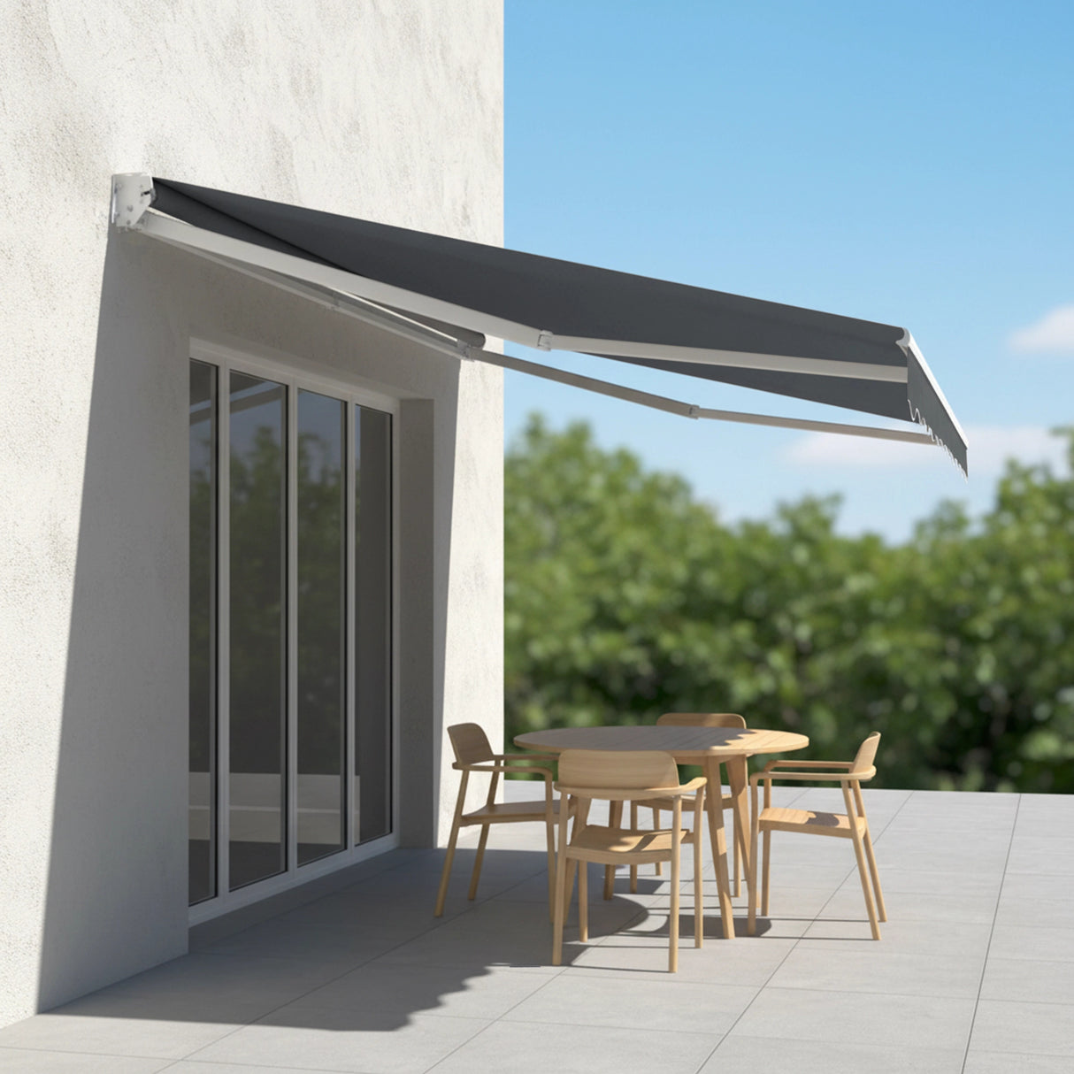 Outdoor Folding Arm Awning Retractable Sunshade Canopy Grey 5.0m x 3.0m