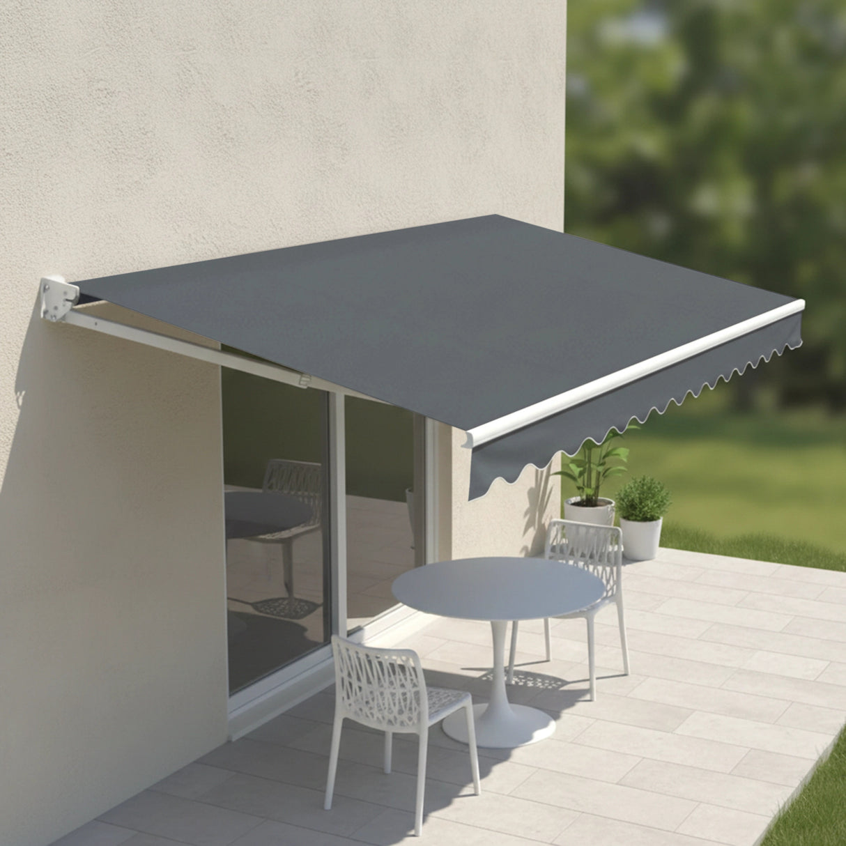Motorised Outdoor Folding Arm Awning Retractable Sunshade Canopy Grey 3.0m x 2.5m