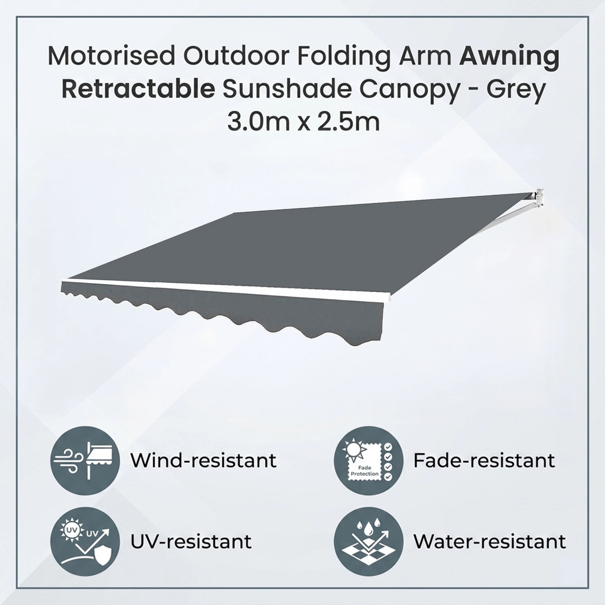 Motorised Outdoor Folding Arm Awning Retractable Sunshade Canopy Grey 3.0m x 2.5m