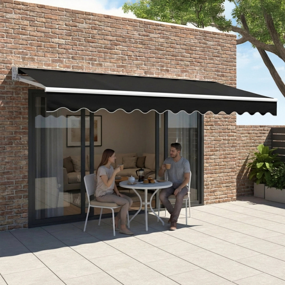 Motorised Outdoor Folding Arm Awning Retractable Sunshade Canopy Black 3.0m x 2.5m