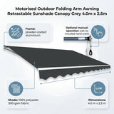 Motorised Outdoor Folding Arm Awning Retractable Sunshade Canopy Grey 4.0m x 2.5m - Extra Image