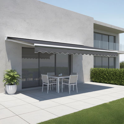 Motorised Outdoor Folding Arm Awning Retractable Sunshade Canopy Grey 4.0m x 3.0m