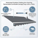 Motorised Outdoor Folding Arm Awning Retractable Sunshade Canopy Grey 4.0m x 3.0m - Extra Image