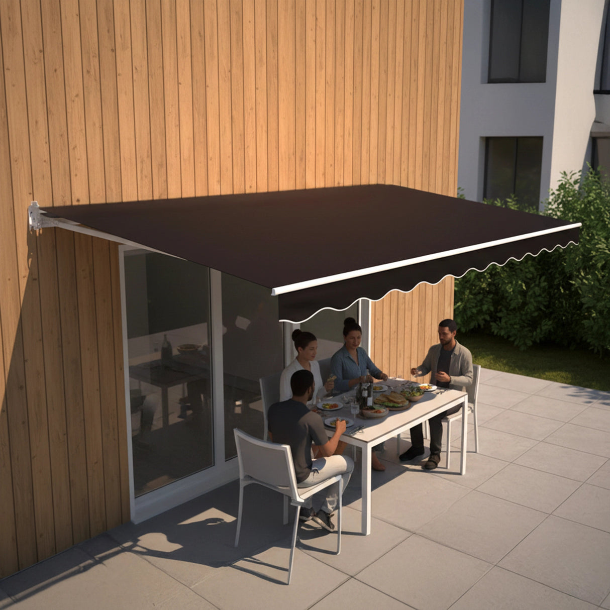 Motorised Outdoor Folding Arm Awning Retractable Sunshade Canopy Black 4.0m x 3.0m