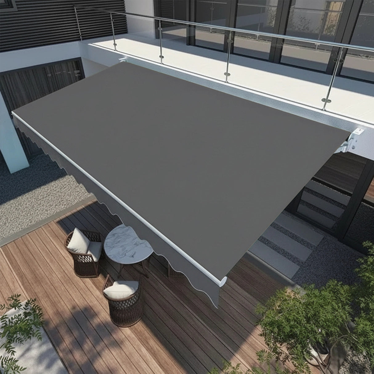 Motorised Outdoor Folding Arm Awning Retractable Sunshade Canopy Grey 5.0m x 2.5m