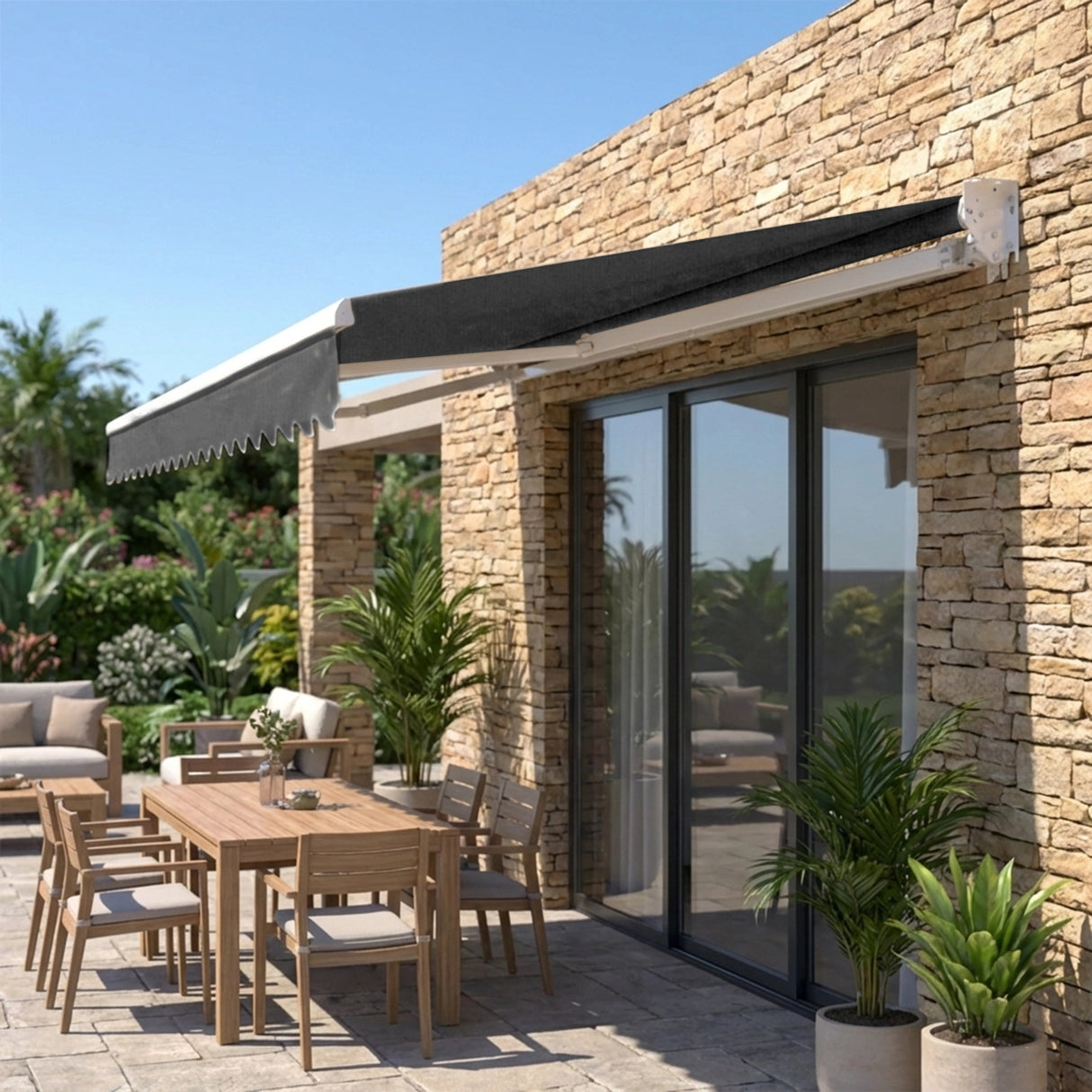 Motorised Outdoor Folding Arm Awning Retractable Sunshade Canopy Grey 5.0m x 2.5m