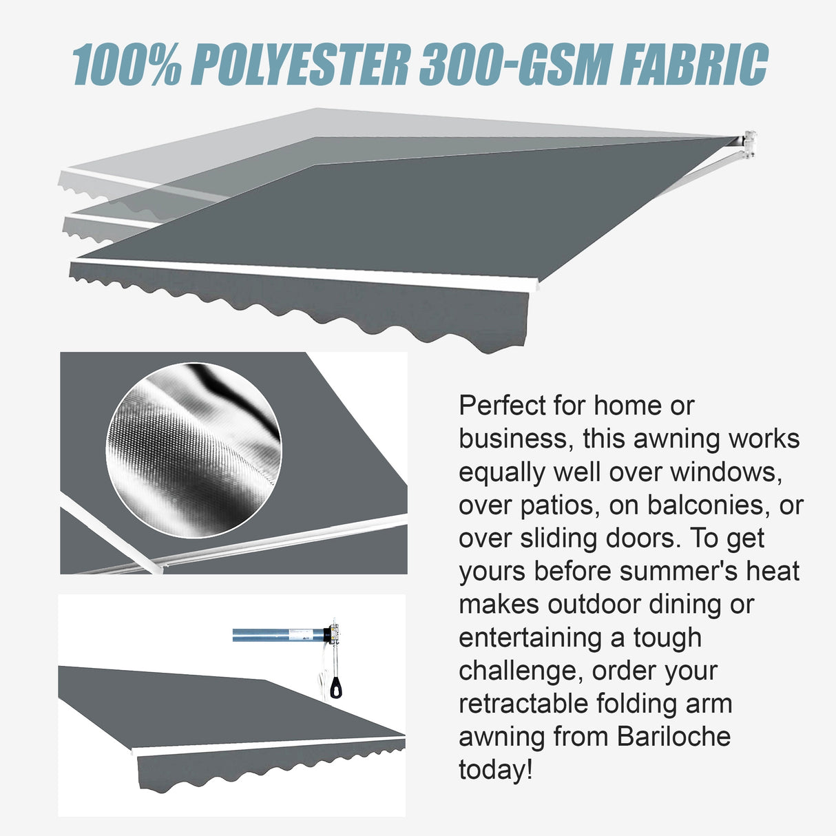 Motorised Outdoor Folding Arm Awning Retractable Sunshade Canopy Grey 5.0m x 2.5m