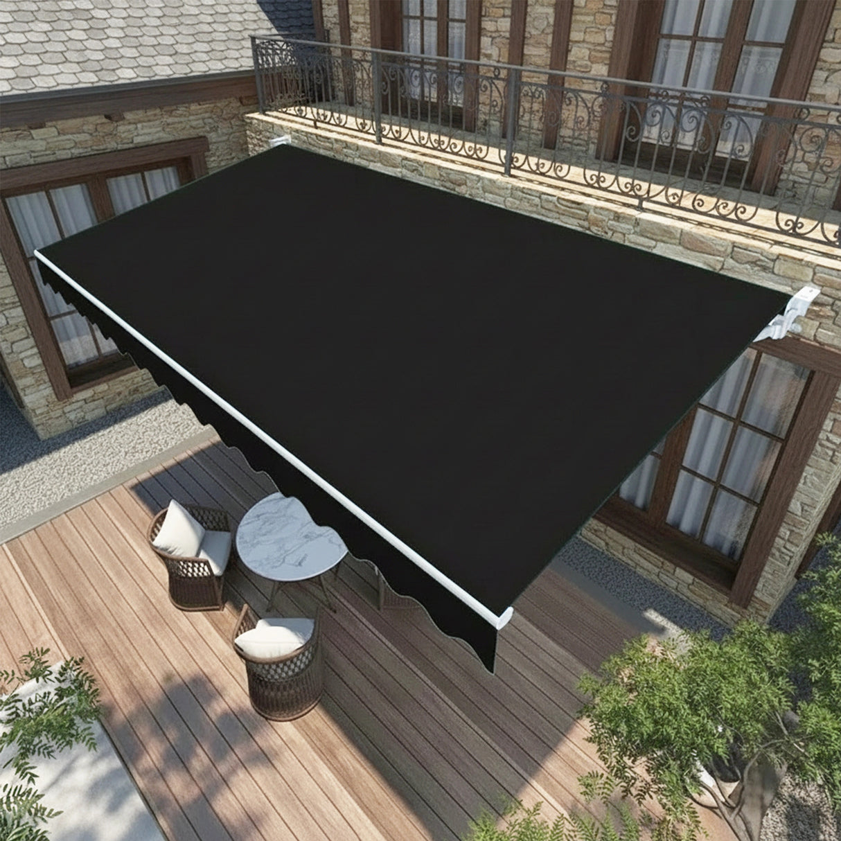 Motorised Outdoor Folding Arm Awning Retractable Sunshade Canopy Black 5.0m x 2.5m