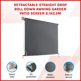 Retractable Straight Drop Roll Down Awning Garden Patio Screen 2.1X2.5M - Top-Down View